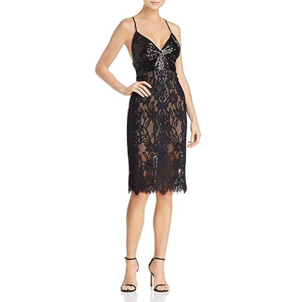BCBGMaxAzria Black Lace & Sequin Midi Dress - Picture 3 of 8